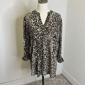 Vintage Cocomo for Women Size XL Brown Black Leopard Print Button Down Shirt Top